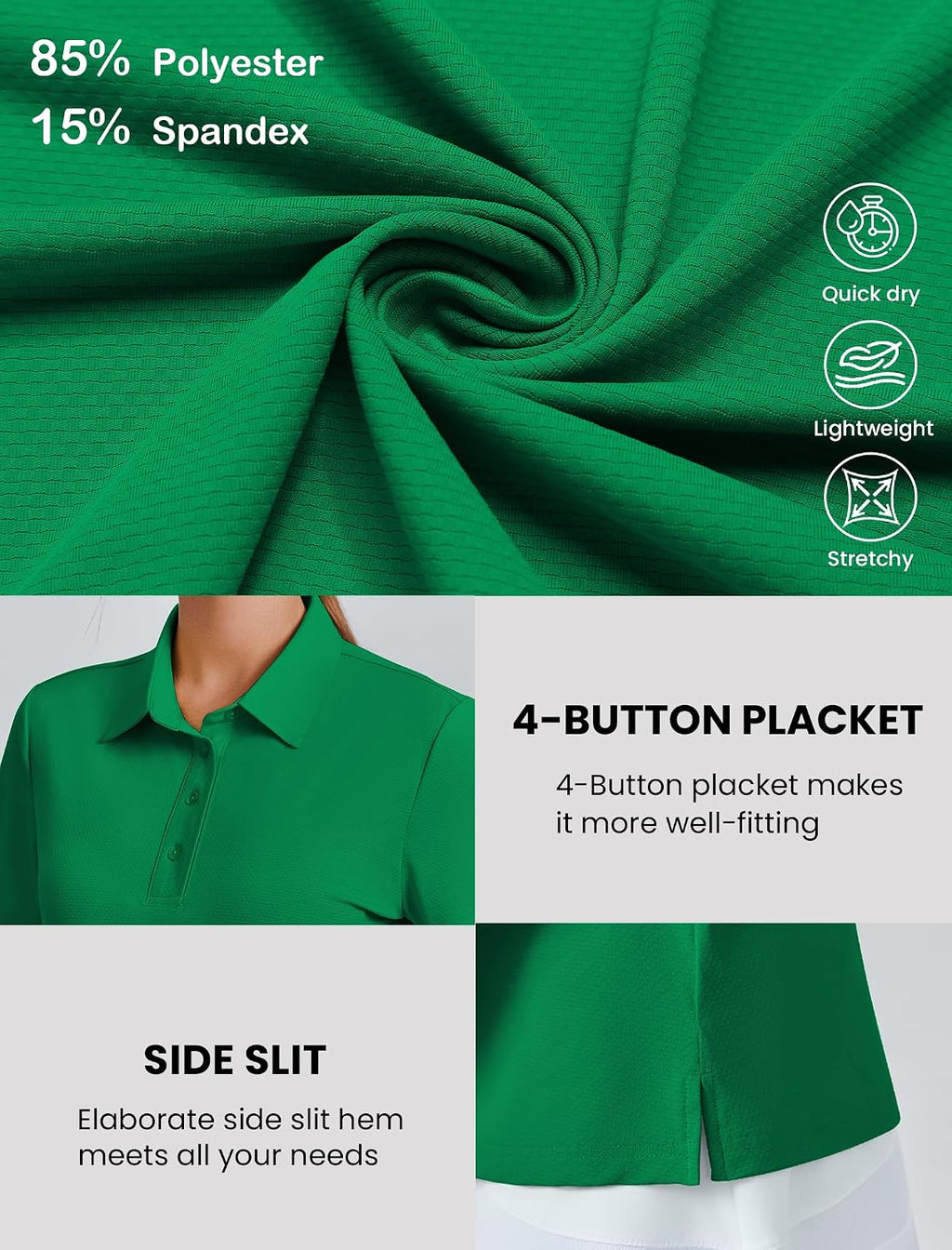 PINSPARK Womens Golf Shirt 4-Button UPF 50+ Quick Dry Collared Polo Shirts