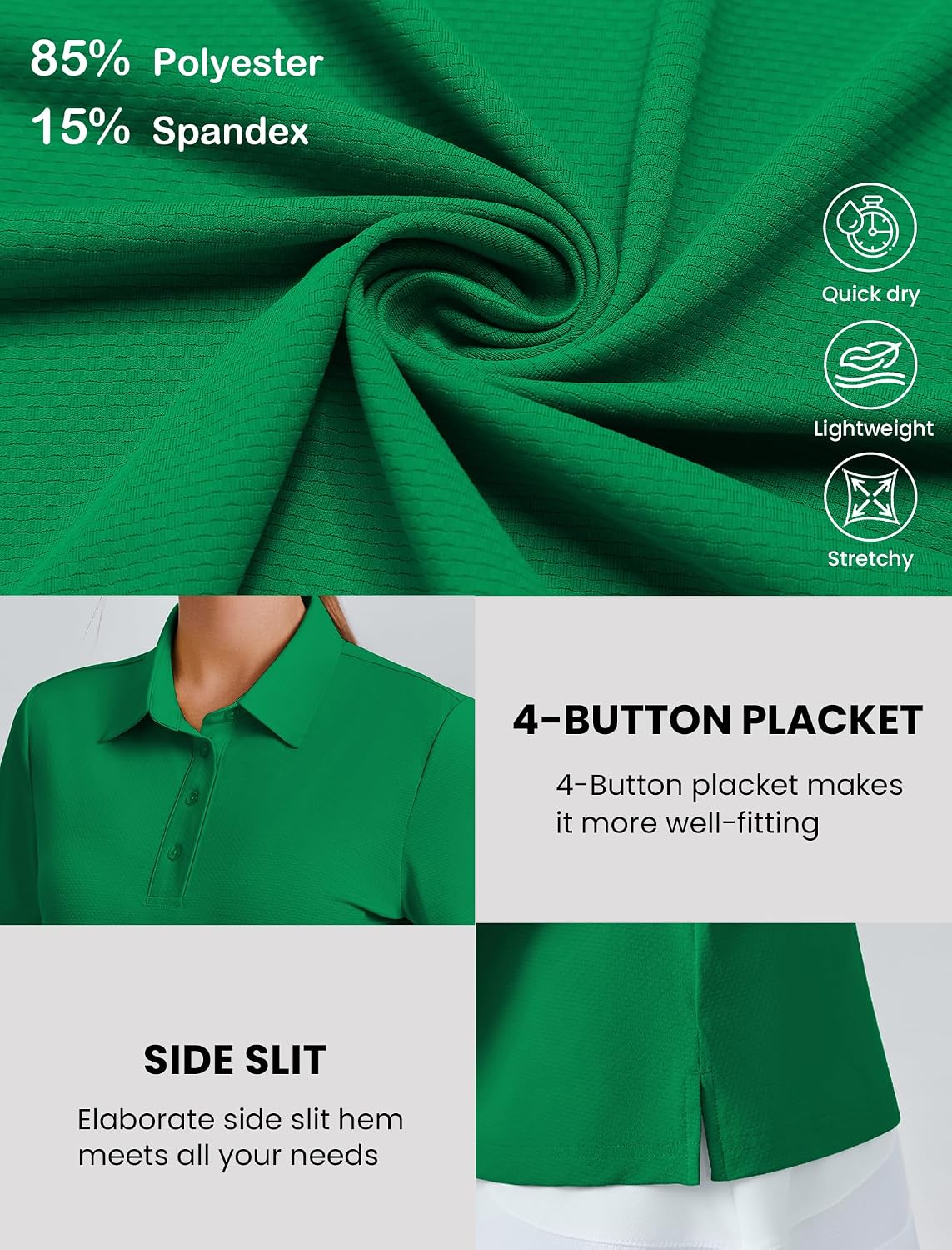 PINSPARK Womens Golf Shirt 4-Button UPF 50+ Quick Dry Collared Polo Shirts