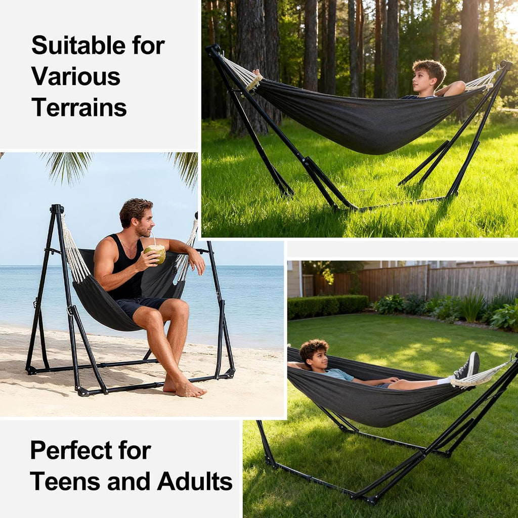 2-in-1 Hammock Chair with Stand, Portable Hammock, Black