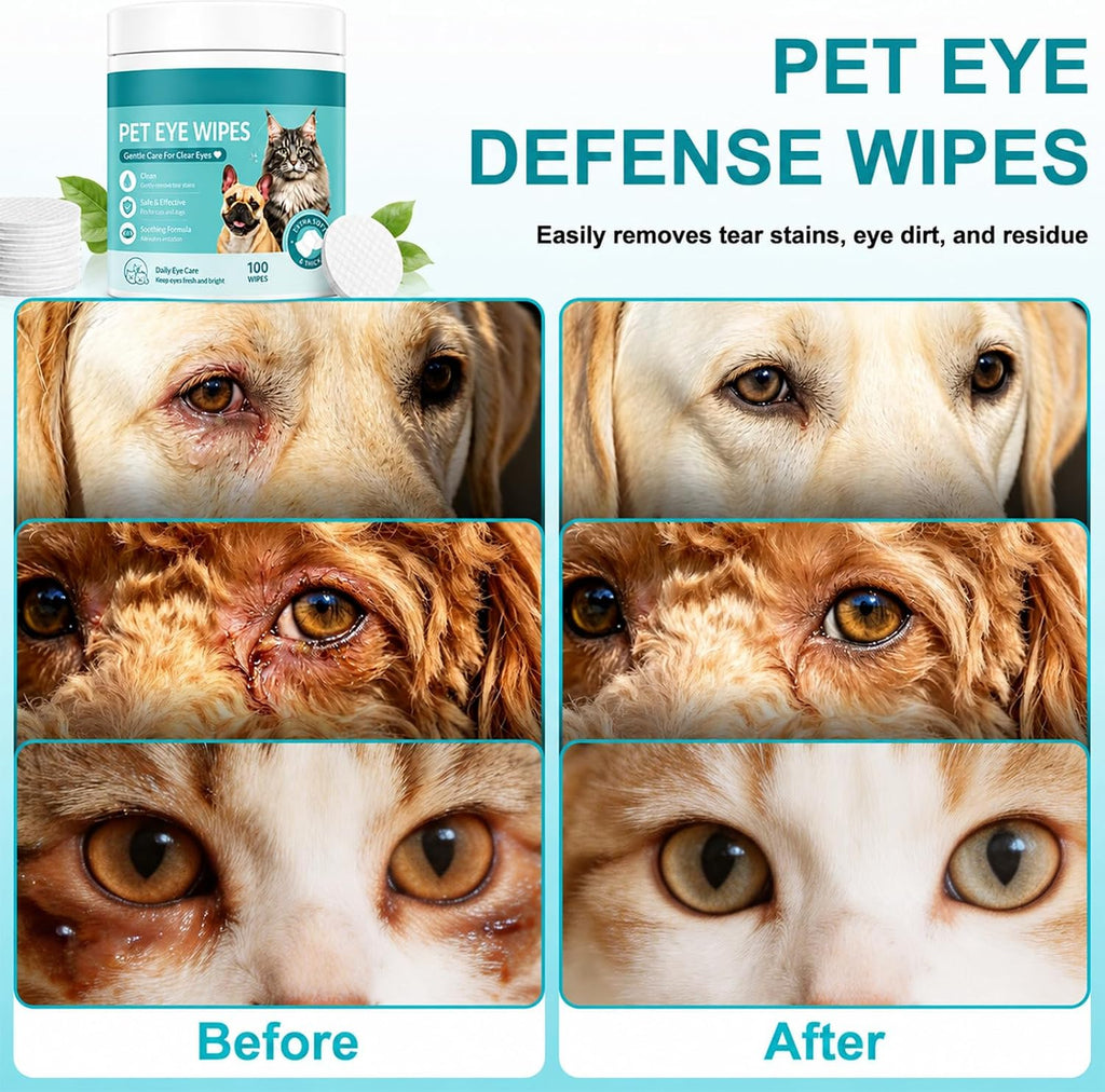 Pets Eye Wipes,Eye Defense Wipes,Tear Stain Remover for Pet,Gentle Textured Eyes Area Wipes with Aloe Vera and Chamomile for Eye Dirt,Daily Cleaning Wipe