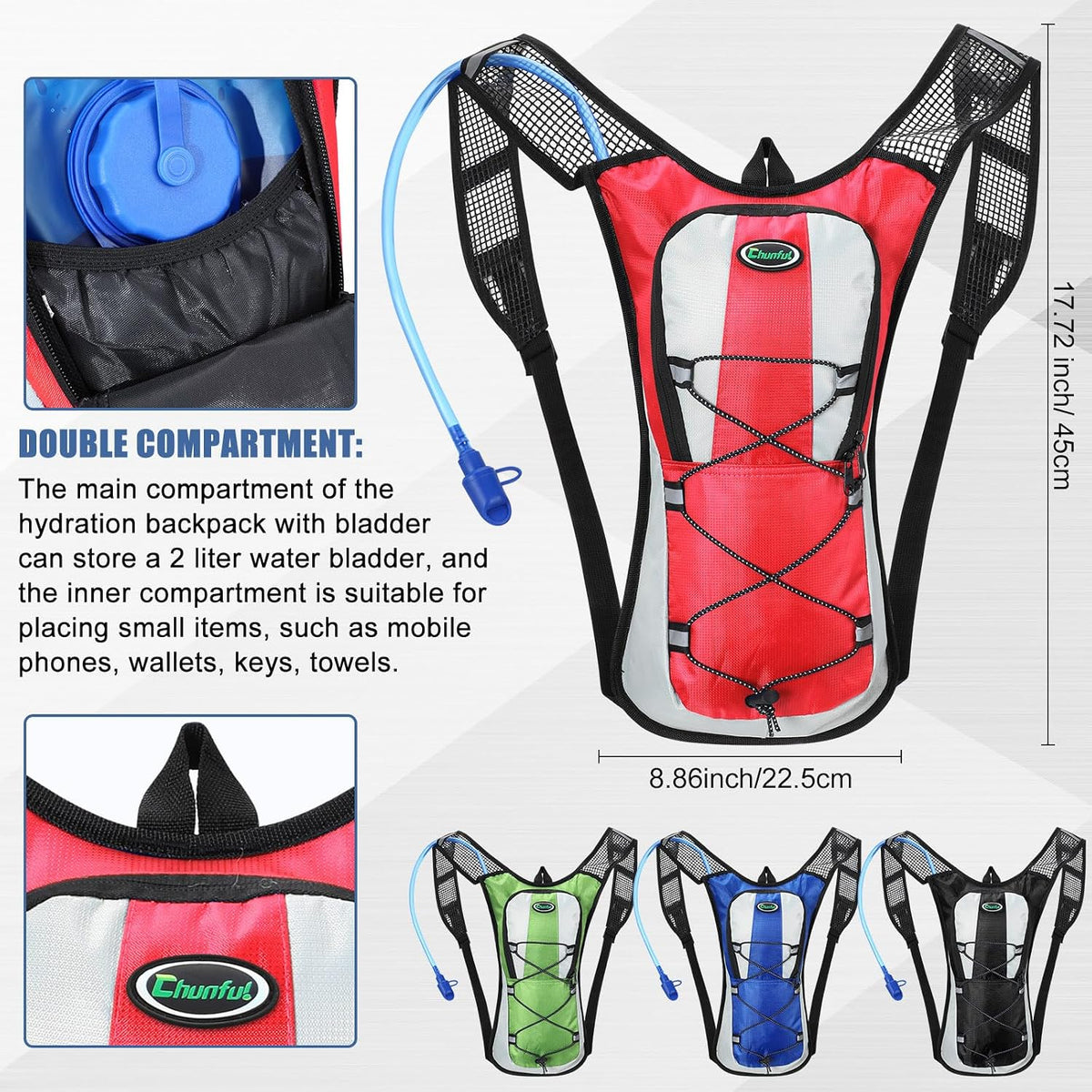 Chunful 2L Hydration Backpack Lightweight Water Bladder Pack