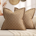 ZWJD Throw Pillow Pillow Covers 18x18 Set of 2 Soft Polyester Textured Pillow Covers with Stylish Flange Edge Cozy Farmhouse Throw Pillows for Couch Bed Sofa Living Room Camel