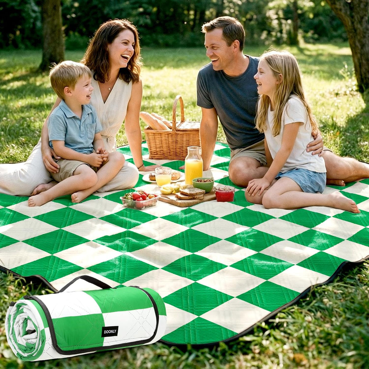 Doonly Large Picnic Blanket, 78 x 78 in, Waterproof Beach Blanket, Gingham
