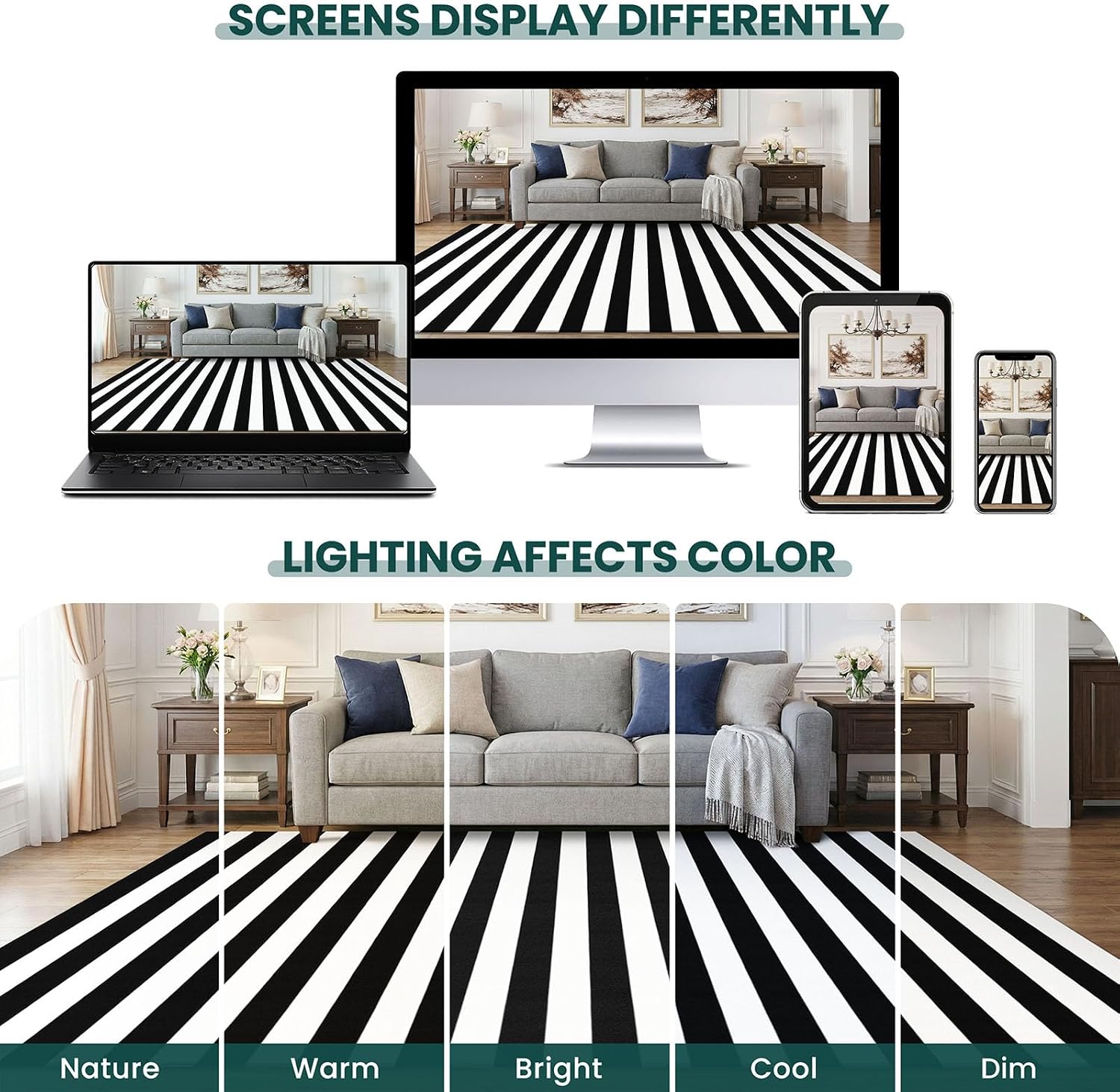KOZYFLY Black and White Area Rug 3x5 Ft Washable