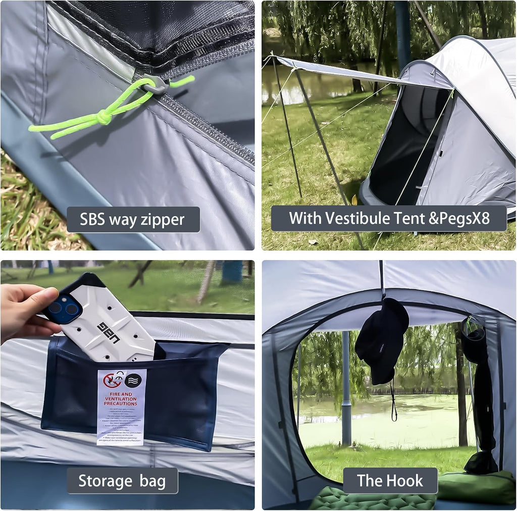 4 Person Easy Pop Up Tent Waterproof Automatic Setup 2 Doors-Instant Family Tents for Camping Hiking & Traveling