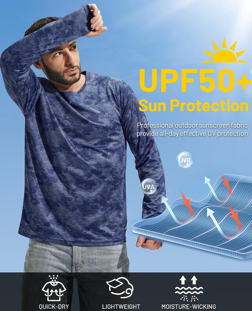 MIER Men's UPF 50+ Rash Guard Long Sleeve Shirts Dry Fit Fishing Running