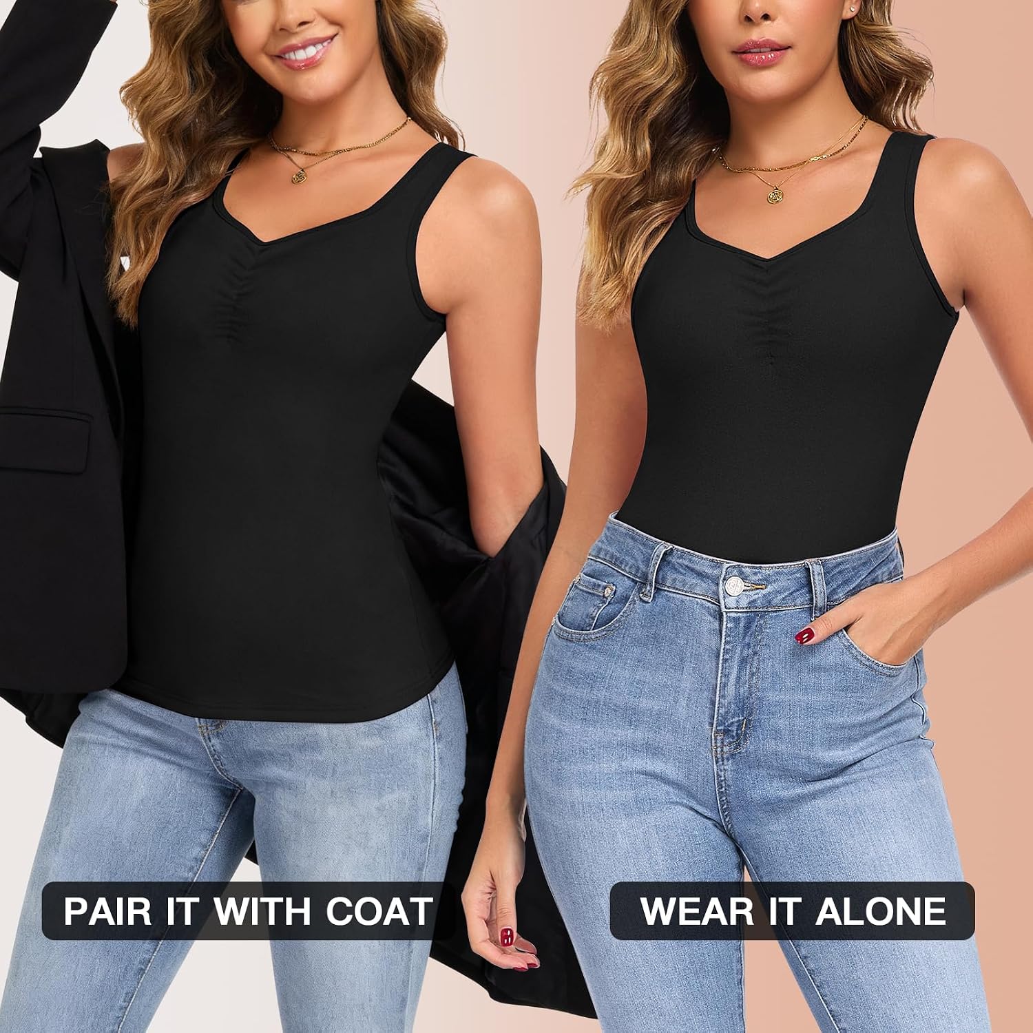 WOWENY Thermal Fleece Tank Top for Women Sleeveless Sweetheart Neck Winter Vest Underwear Tops Warm Cami Base Layer