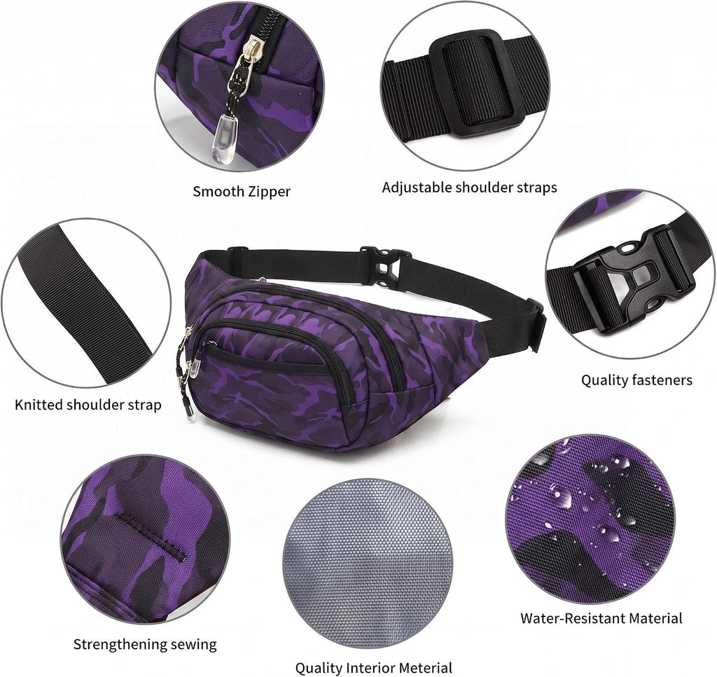 Large Fanny Pack for Women Men NSYOOMH, Crossbody Waist Bag 5-Zipper Pocket