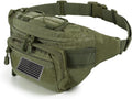 FRTKK Tactical Fanny Pack Military Waist Bag Pack with USA Flag Patch Utility Hip Pack with Adjustable Strap for Outdoors Fishing Cycling Camping Hiking Dog Walking (Army green 2)