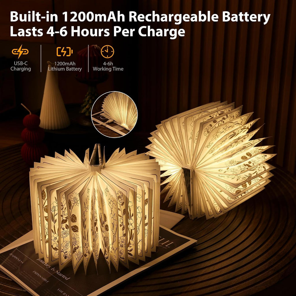 Book Lover Gift, Folding Book Lamp Decor, Portable Print Book Light