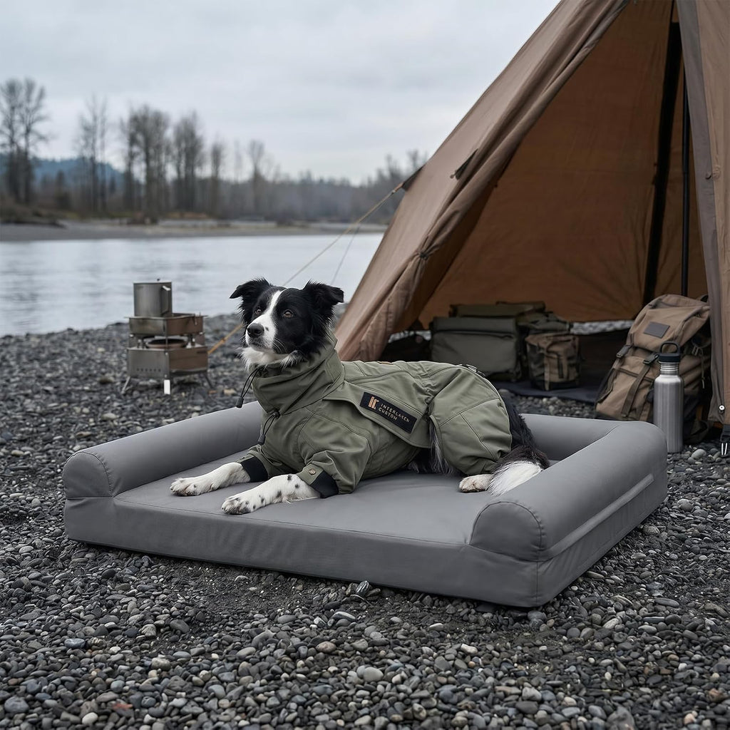 Sytopia XL Orthopedic Outdoor Dog Beds Large Sized Dog, Supportive Dogs Couch with Waterproof Washable Cover, Extra Large Comfort Pet Sofa with Soft Sherpa & Nonskid Bottom, Grey, 42"