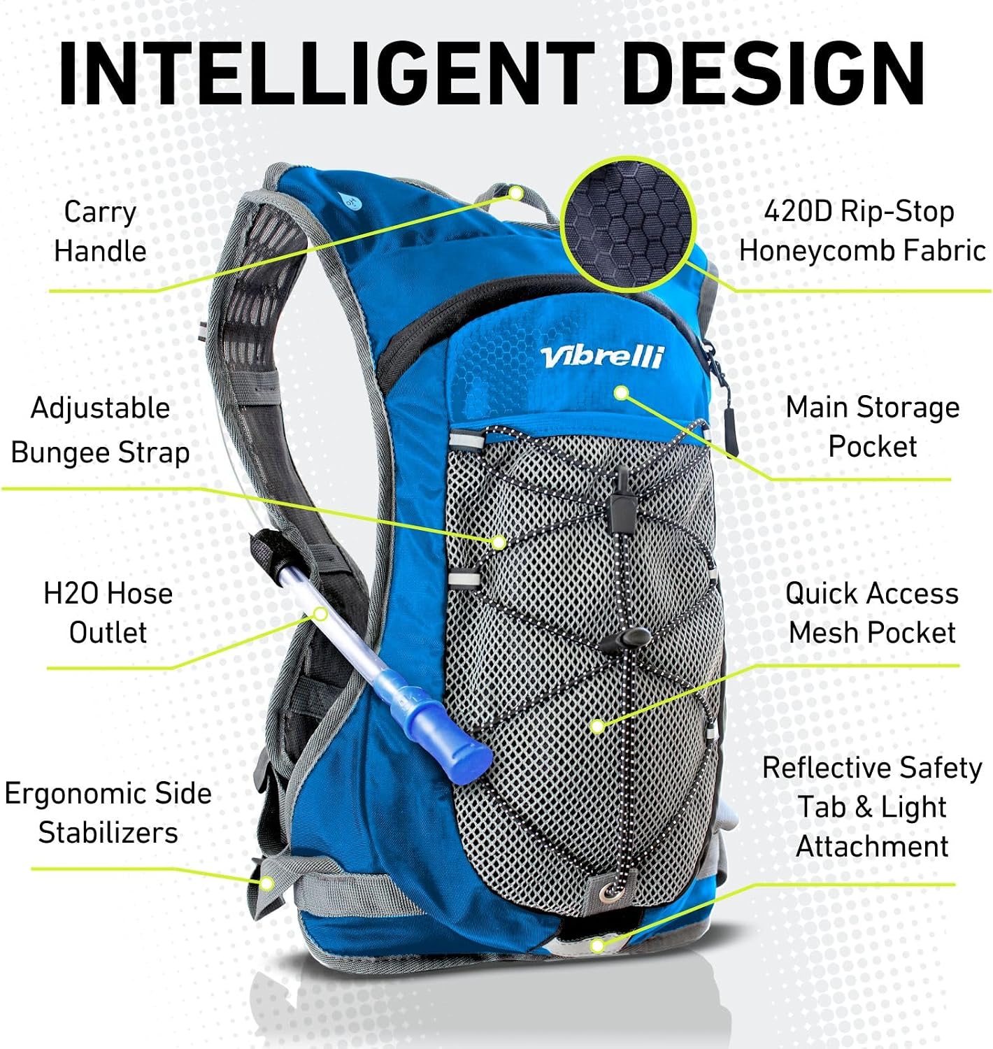 VibrelliVibrelli Hydration Backpack & 2L Hydration Bladder - High Flow Bite Valve - Hydration Pack for Cycling, Running, Hiking