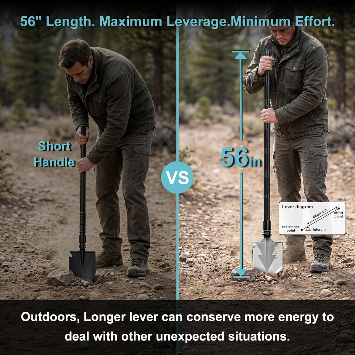 GOJAWAY 56" Ultra Long Camping & Shovel Axe Set, 20 in 1 Multi-Tools