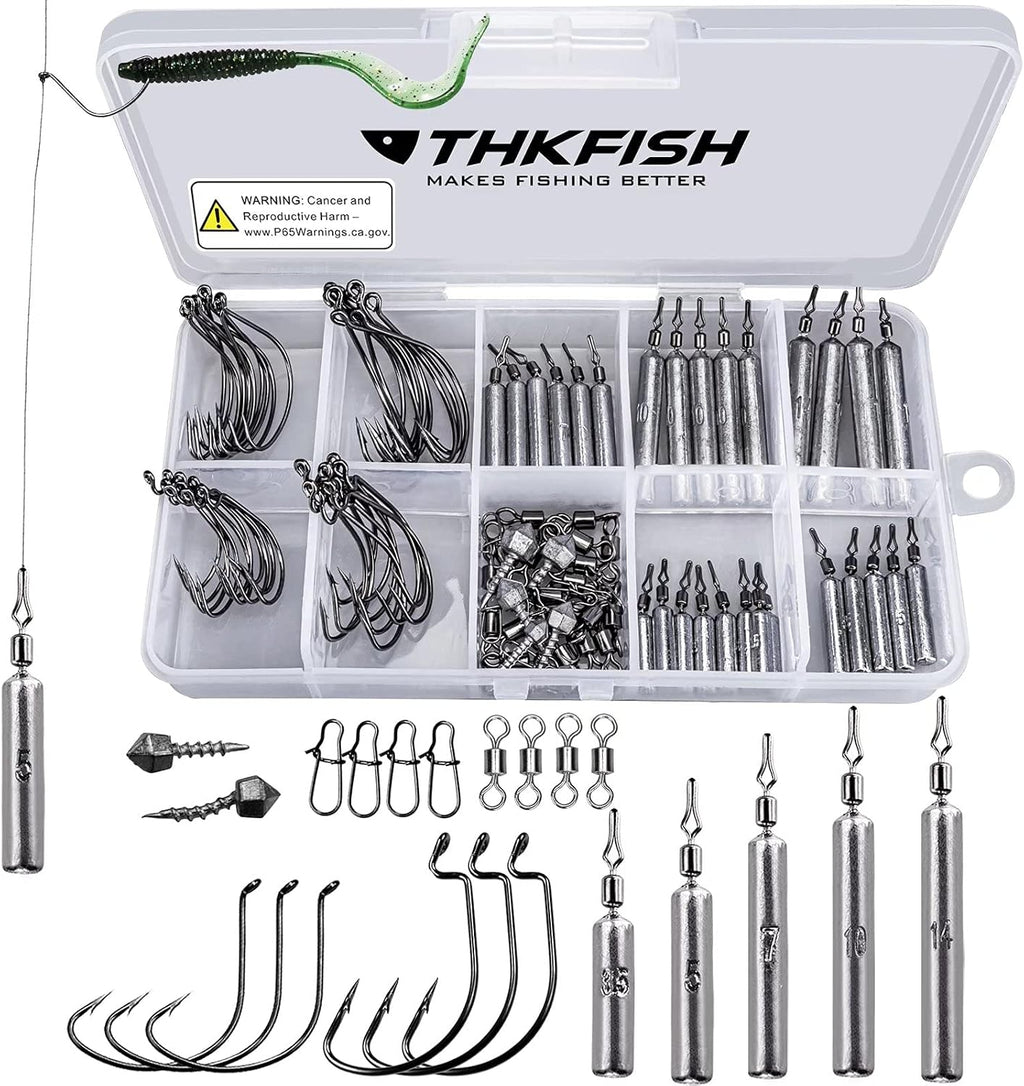 THKFISH Fishing Weights Sinkers Set, 28PCS Fishing Sinker Drop Shot Weights Kit,Drop Shot Rig Wacky Hooks for Saltwater Freshwater Bass Fishing