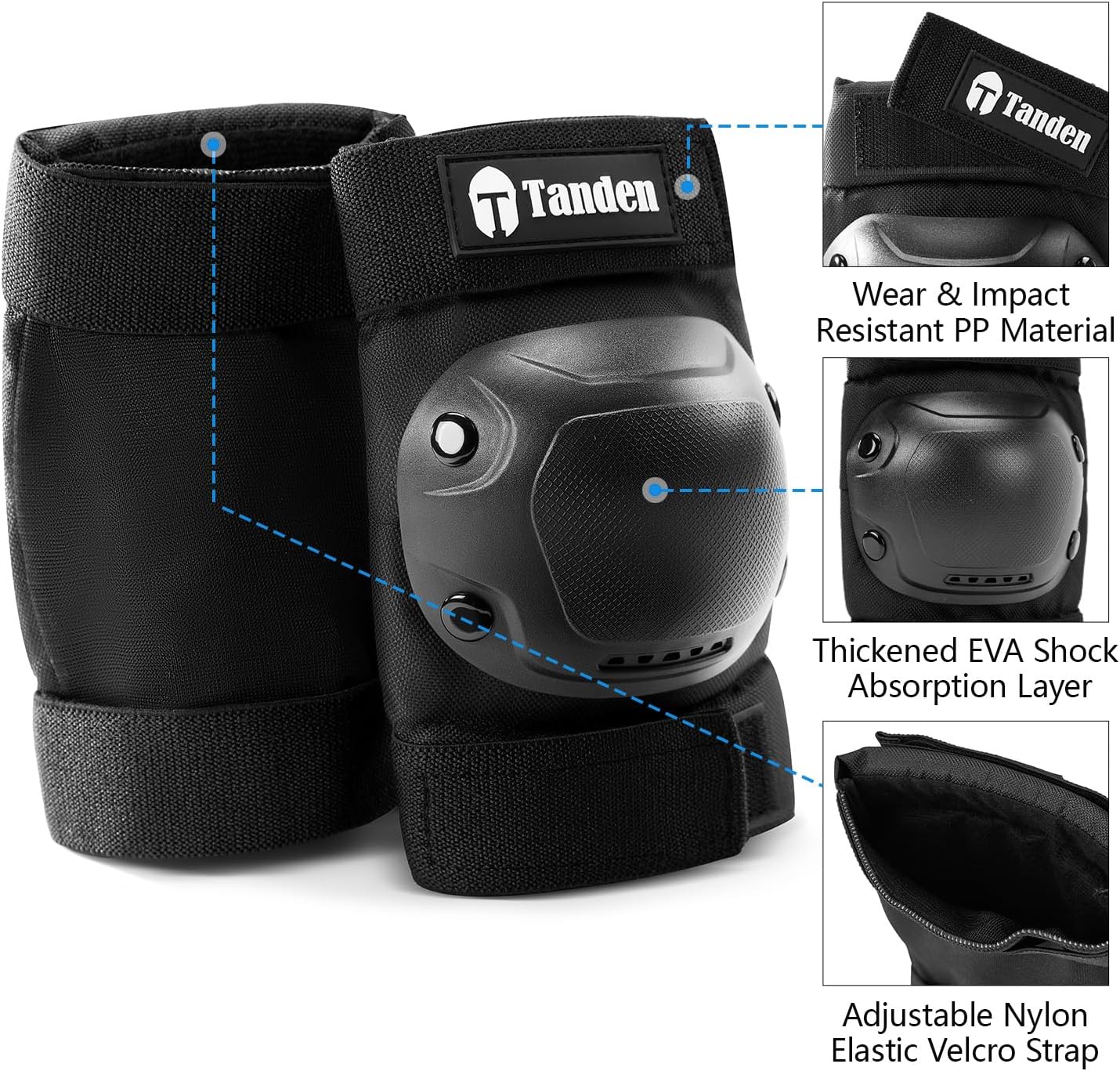 Tanden Skate Protective Gear Adult Knee Pads and Elbow Pads Set Wrist Guard