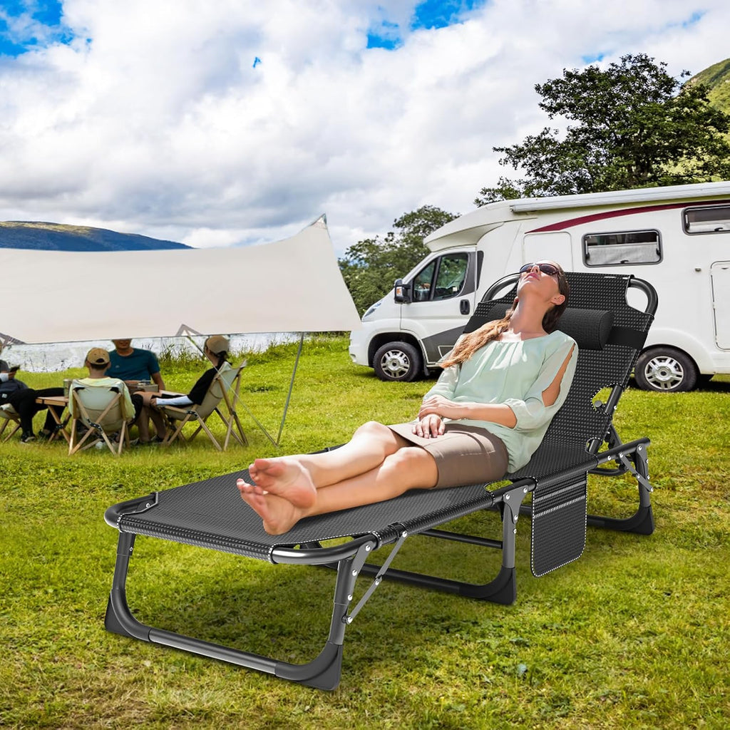 Slsy Folding Camping Cot for Adults, Adjustable Camping Bed with Pad