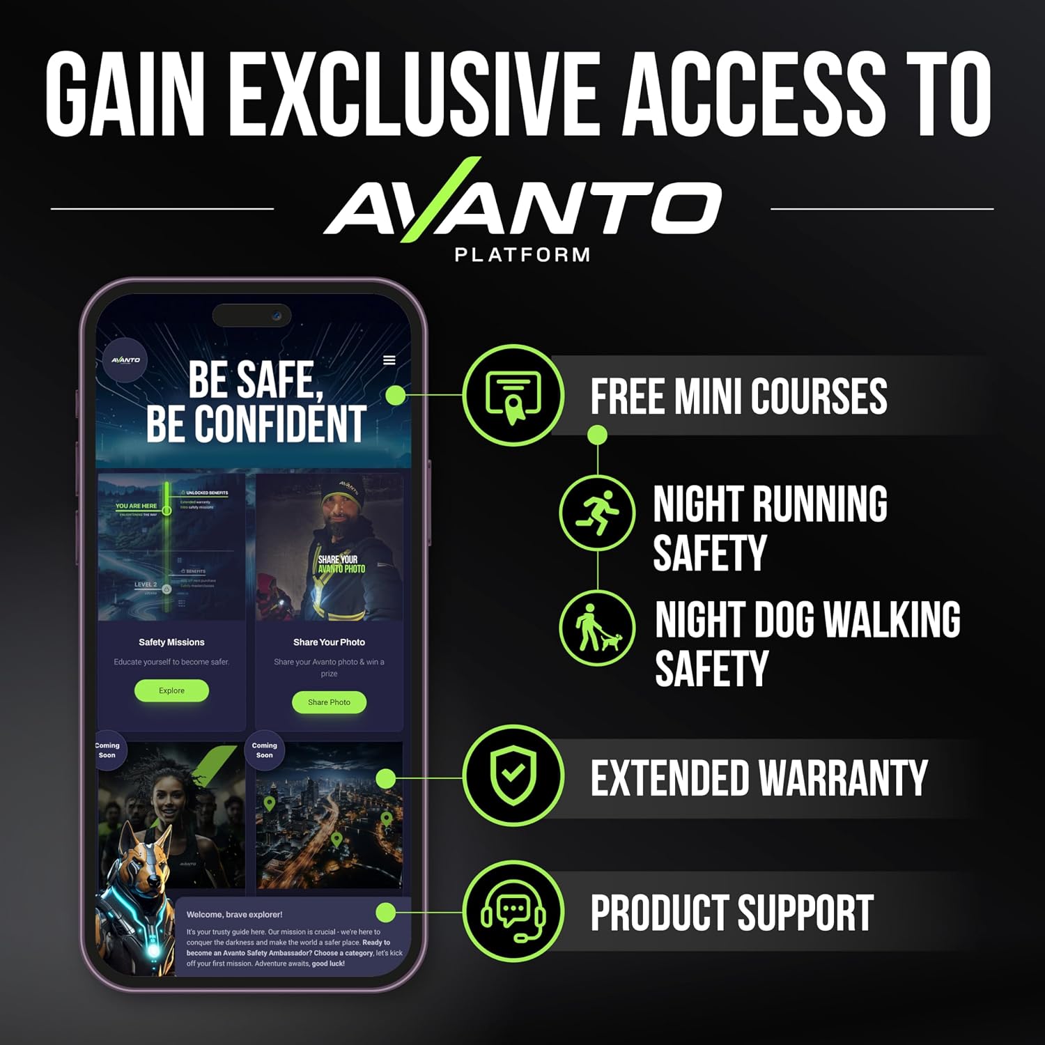 AVANTO LED Reflective Sash,Original, Running Lights for Runners,USB Rechargeable