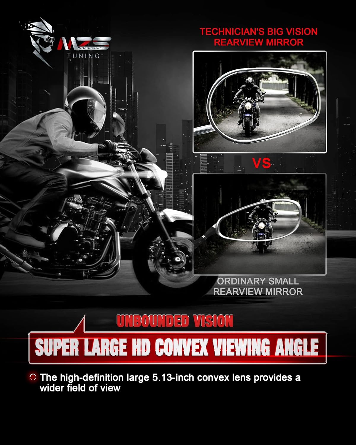 MZS Chrome Motorcycle Mirrors 10mm, Universal Motorbike Rear View Side Mirror Aluminium Compatible with Touring Cruiser Chopper Street Naked Bike Shadow Fury Vulcan Boulevard Road Royal Star VStar