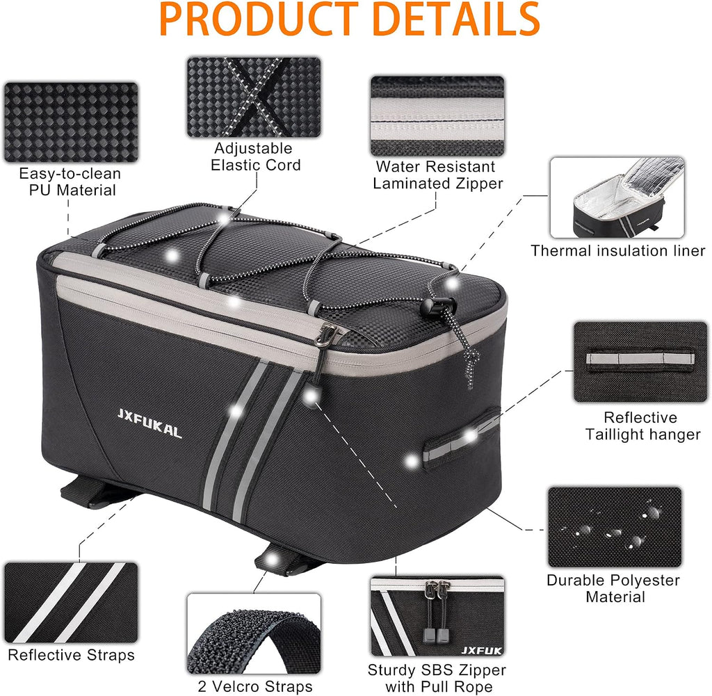 JXFUKAL Rear Bike Rack Bag with Rain Cover, 7L/9L/10L/12L Ebike Bag