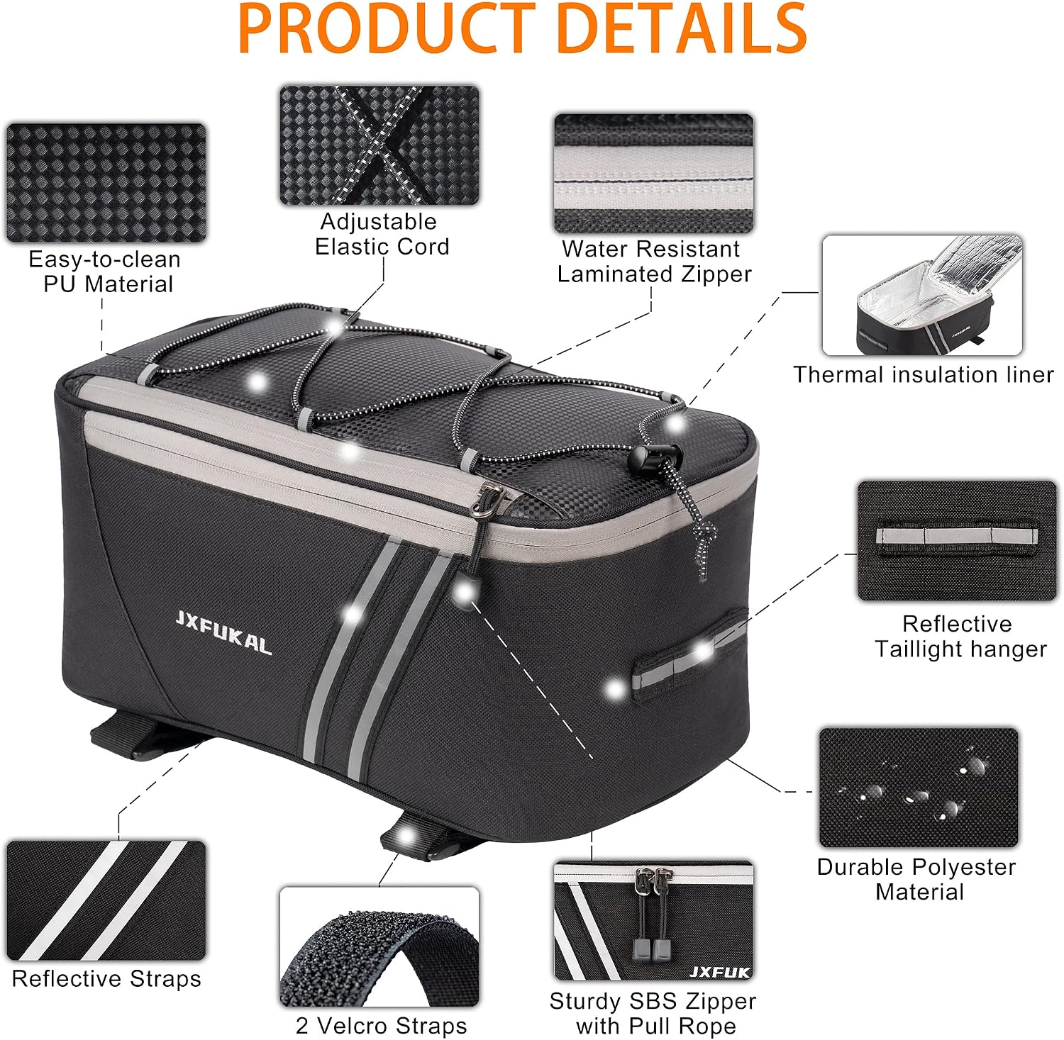 JXFUKAL Rear Bike Rack Bag with Rain Cover, 7L/9L/10L/12L Ebike Bag