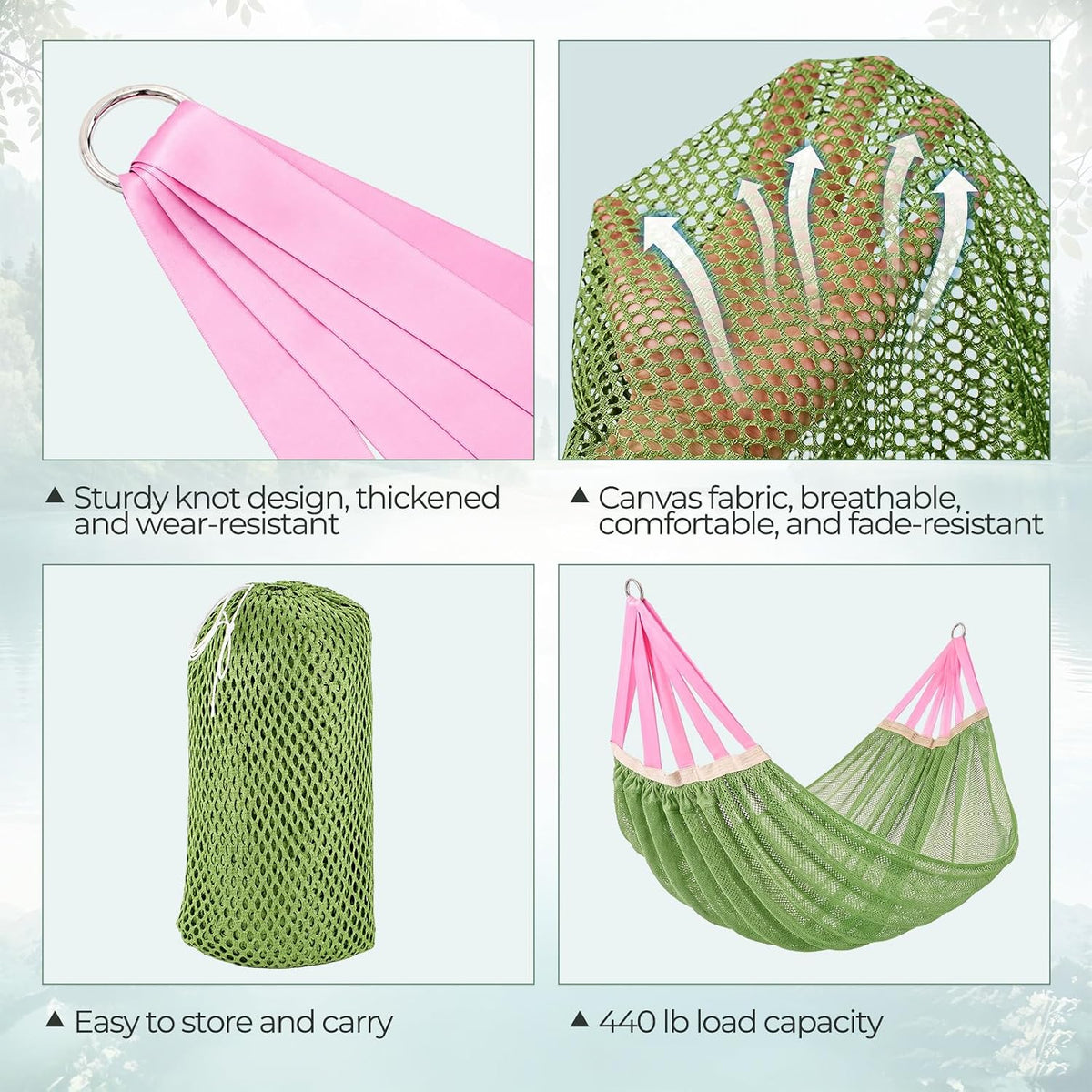 6 Pcs Camping Hammocks with Thick Rope and Storage Bags Portable Travel Nylon Mesh Hammock 102 x 51 in Lightweight Breathable Outdoor Hammock for Camping Hiking Backpacking Backyard
