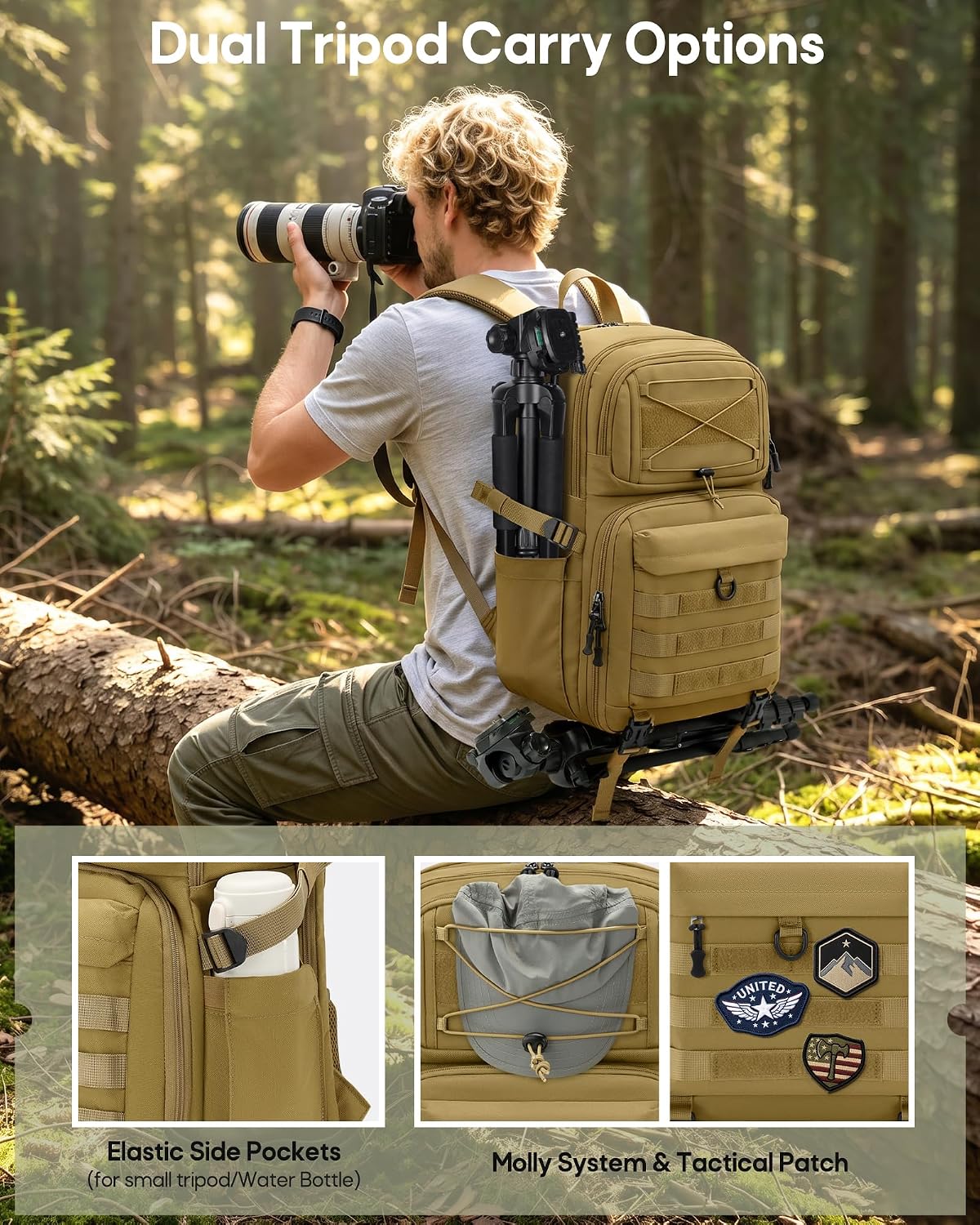 RAINSMORE Camera Backpack, DSLR/SLR/Mirrorless Tactical Camera Bag Cases