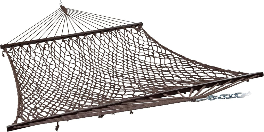 Sunnydaze Double Cotton Rope Hammock for Outside, Backyard, Patio, Brown