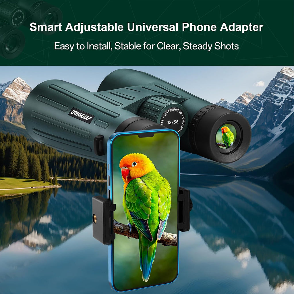 18x56 UHD Binoculars for Adults High Powered with Upgraded Phone Adapter, Wide Field of View Binoculars with Clear Low Light Vision, Lightweight Waterproof Binocular for Bird Watching Travel Cruise