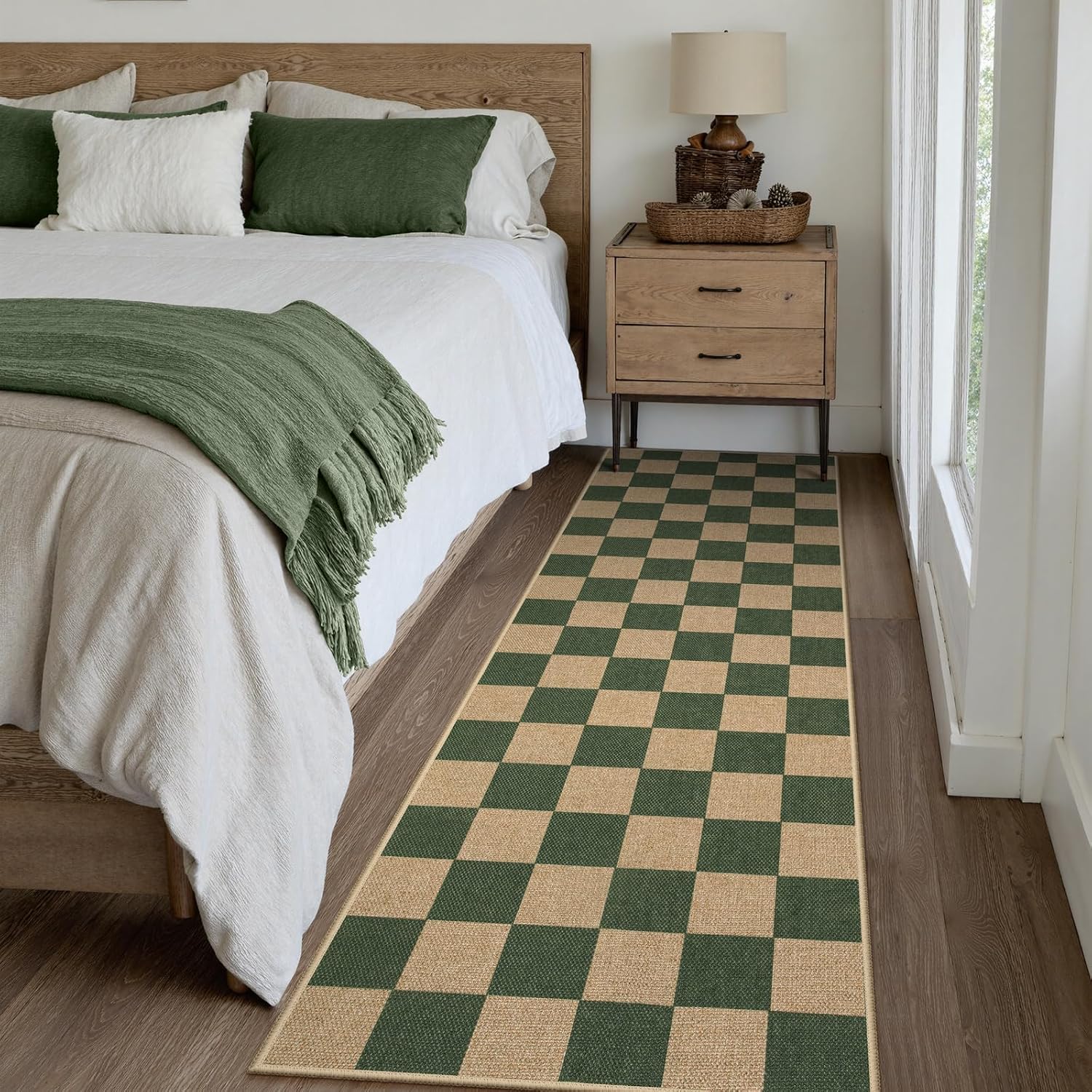 Lahome Checkered Easy Jute Kitchen Runner Rug, 2x8 Outdoor Rugs Washable