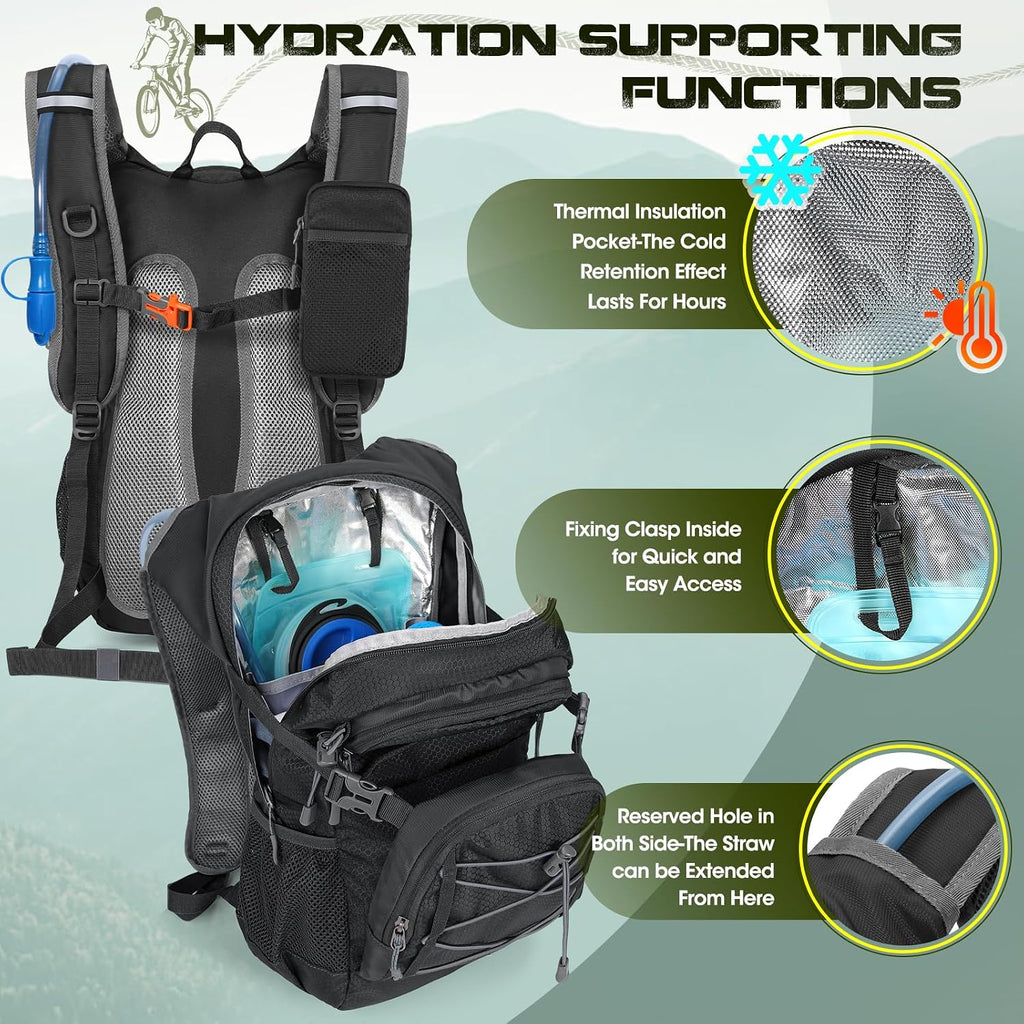 Hydration Backpack with Water Bladder, 18L Lightweight Hiking Backpack for Women&Men Small Insulated Hydration Water Pack for Hiking, Running, Cycling, Biking