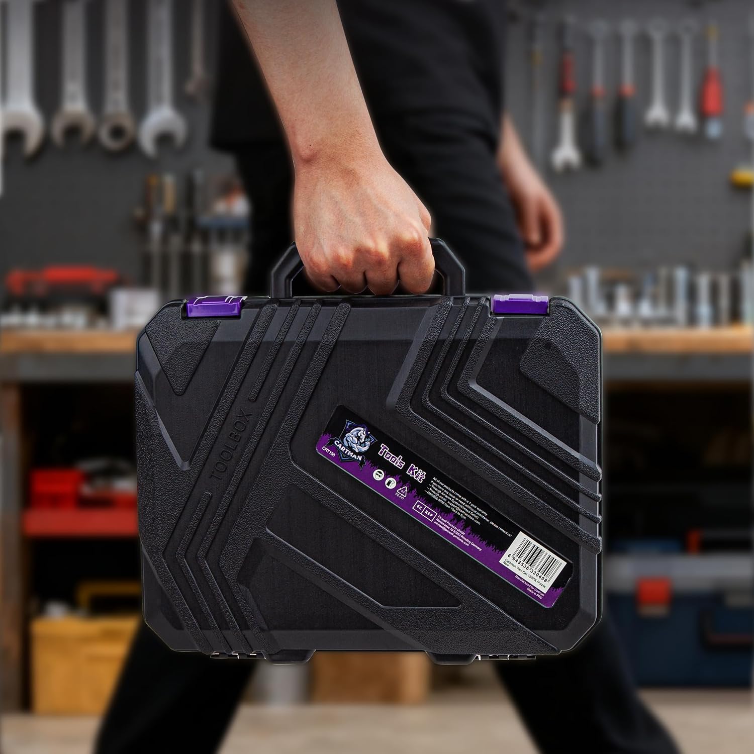 CARTMAN 150PCS 8V Cordless Drill Hand Tool Set, Purple Household Repair Kit