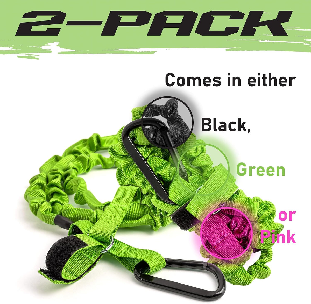 Kayak Paddle Leash, Stretchable Bungee Cord w/ Carabiner Clip