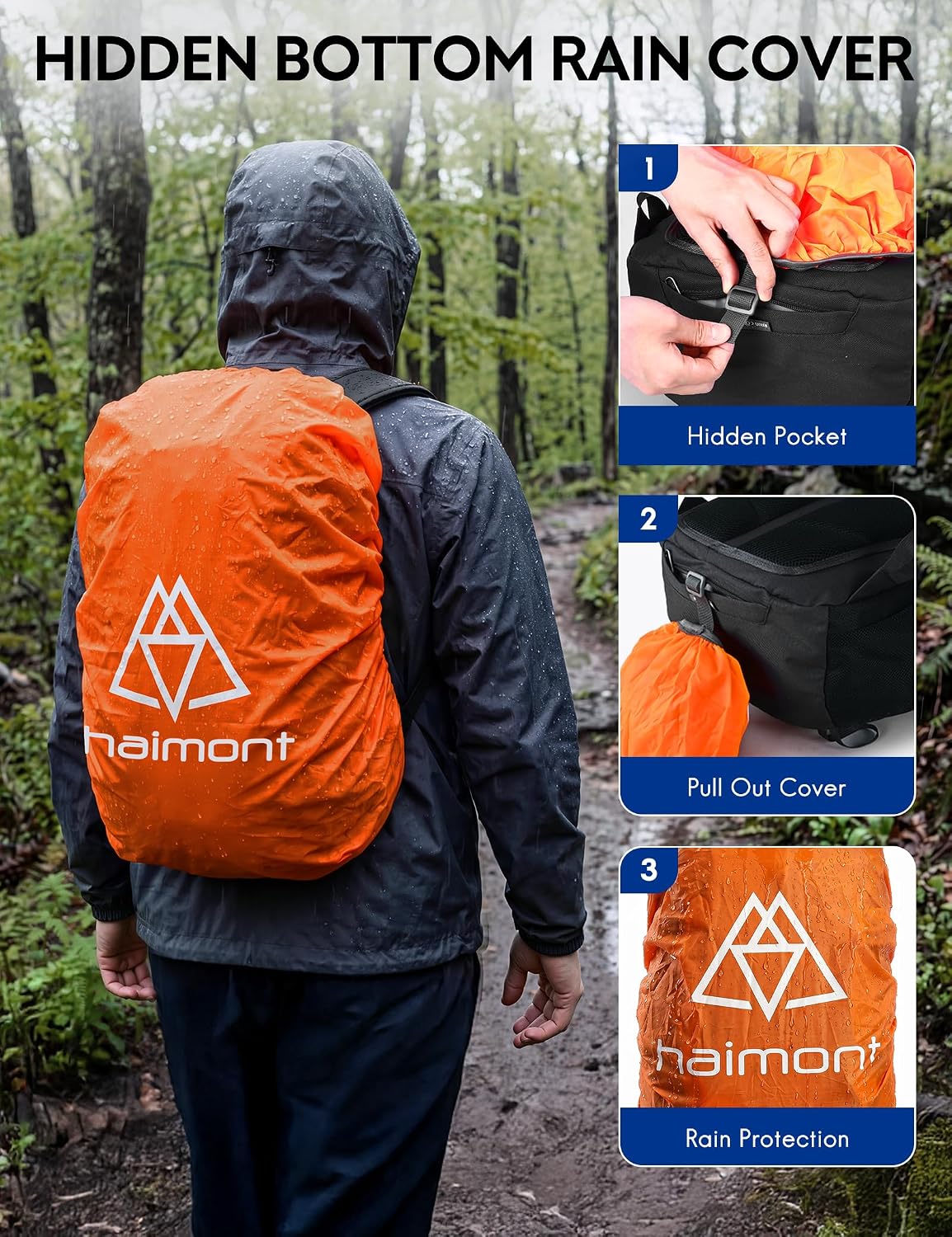 Haimont 25L Lightweight Hiking Daypack with Rain Cover, Black