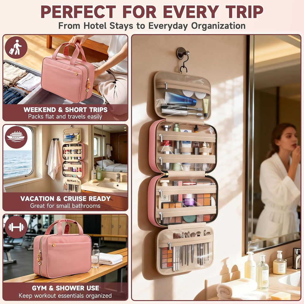 Travel Toiletry Bag for Women, Hanging Makeup Organizer Clear Pockets