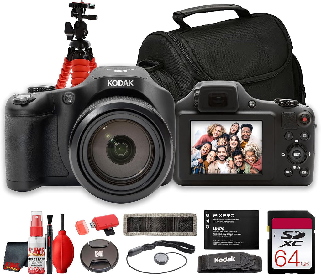 Kodak PIXPRO AZ653 Digital Camera (Black) 20MP Digital Camera Travel Bundle | Wide-Angle Telephoto Lens,Image Stabilization, for Travel, Wildlife &amp; Sports Photography + 64GB Card, Soft Case and More