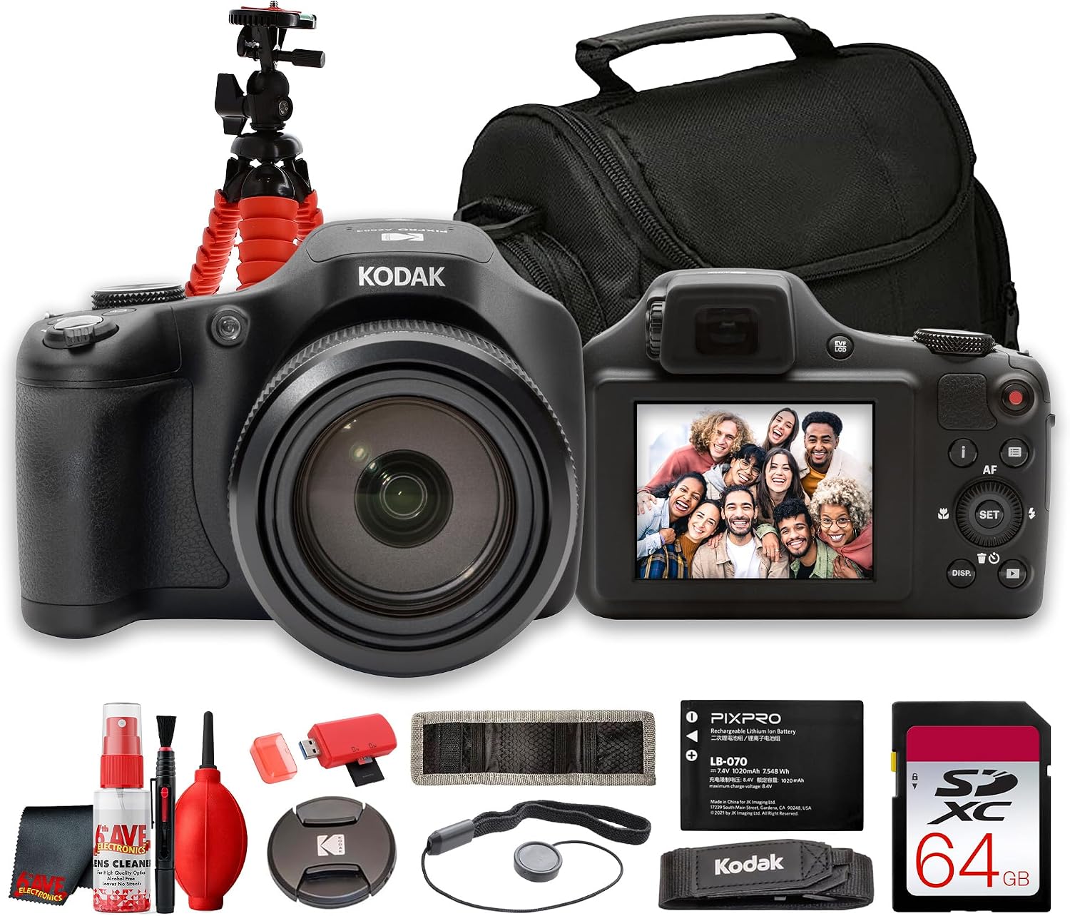 Kodak PIXPRO AZ653 Digital Camera (Black) 20MP Digital Camera Travel Bundle | Wide-Angle Telephoto Lens,Image Stabilization, for Travel, Wildlife &amp; Sports Photography + 64GB Card, Soft Case and More