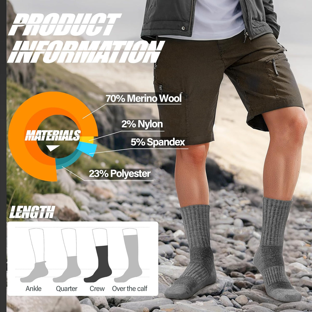 ANTSANG Merino Wool Hiking Socks, Maximum Breathability, for Men and Women