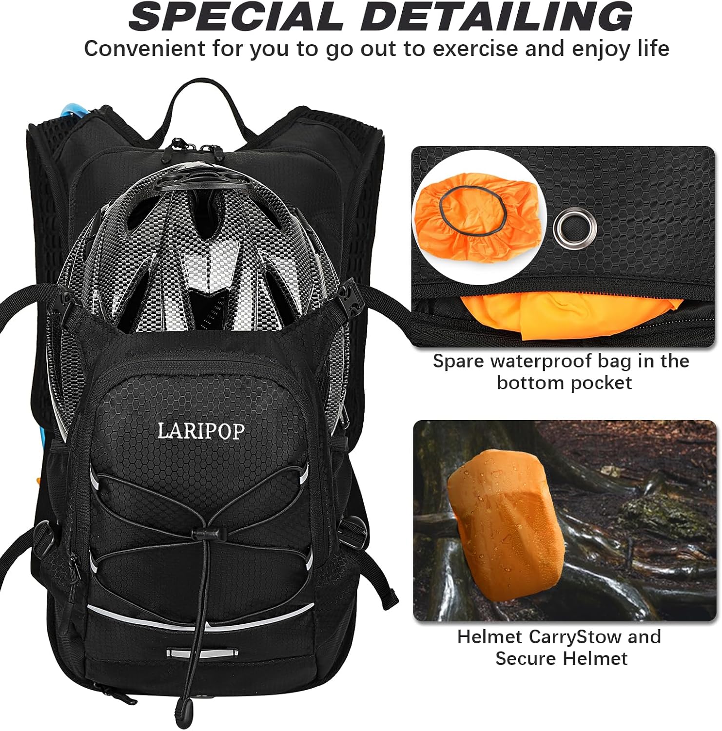 LARIPOP 18L Hydration Backpack with 2L Leak-Proof Water Bladder for Hiking Cycling Running Men Women