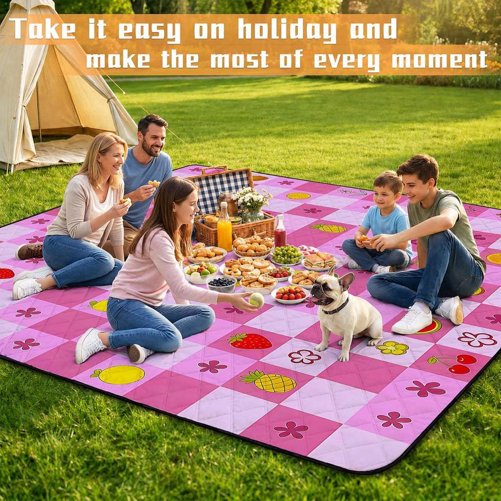Picnic Blankets Outdoor Blanket,80"x 80" Extra Large Waterproof Sandproof Foldable Beach Blanket Grid Picnic Mat for Camping,Lawn,Park(Deep Pink)