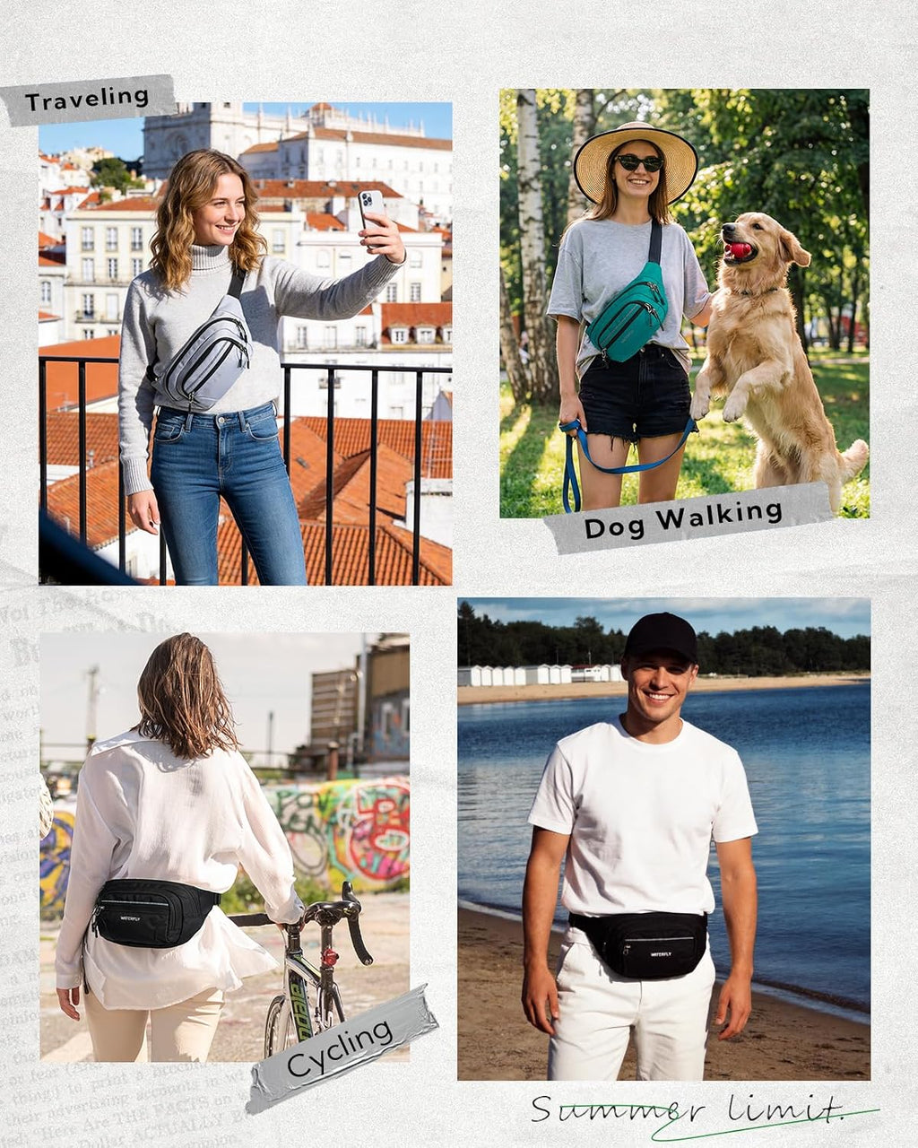 WATERFLY 3.5L RFID Fanny Pack: Anti-Theft 12" Extender Belt for Travel