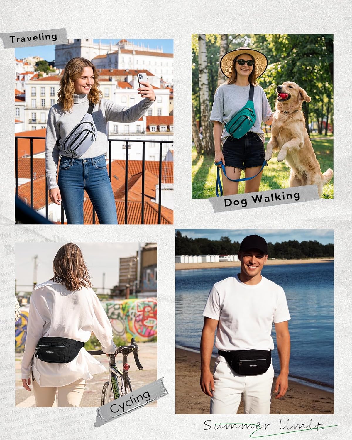 WATERFLY 3.5L RFID Fanny Pack: Anti-Theft 12" Extender Belt for Travel