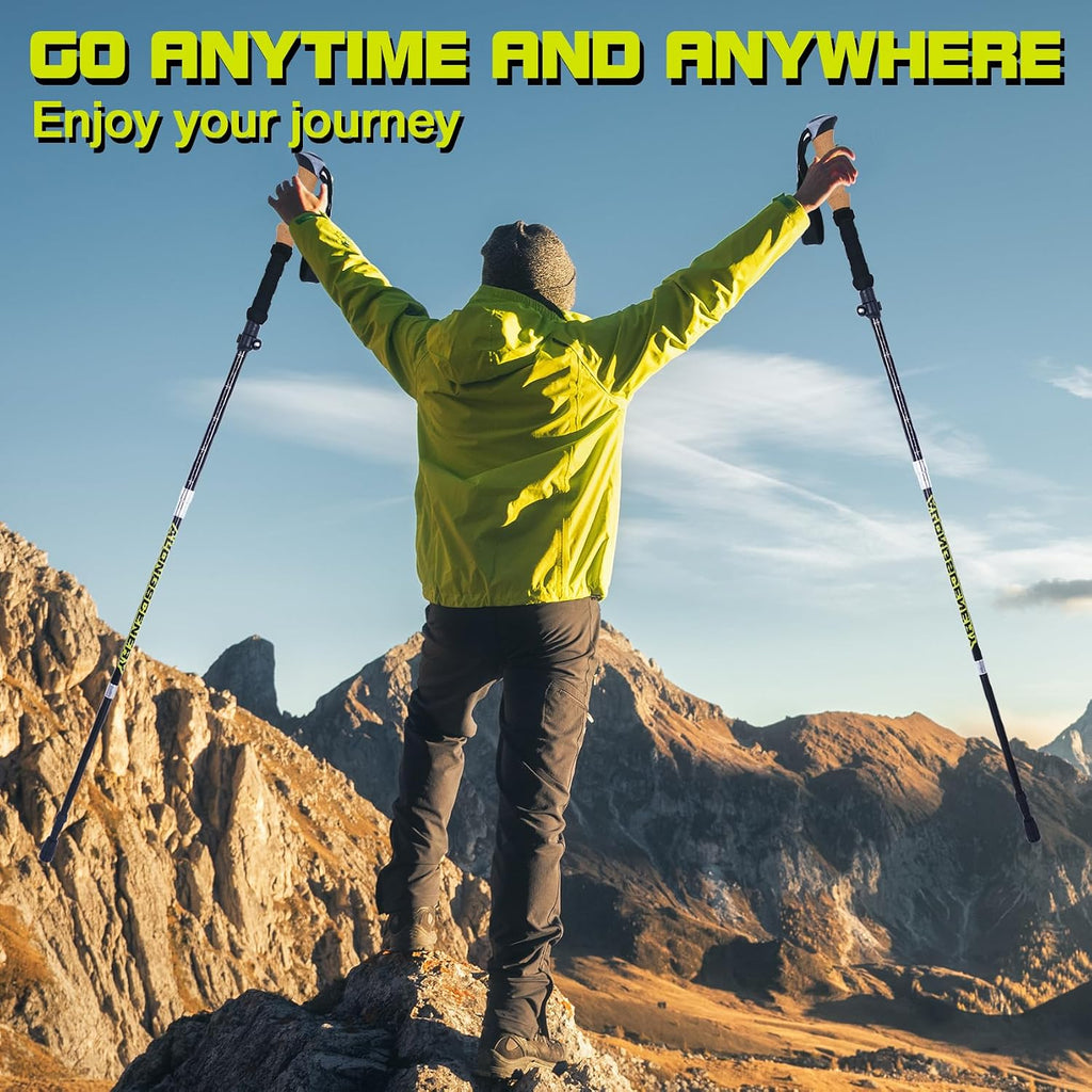 Collapsible Trekking Poles for Hiking-Lightweight Adjustable Walking Sticks with 7075 Aluminum,Anti-Shock,Quick Lock&Cork Grips for Men/Women, Camping, Backpacking, Mountaineering, 2 Pcs