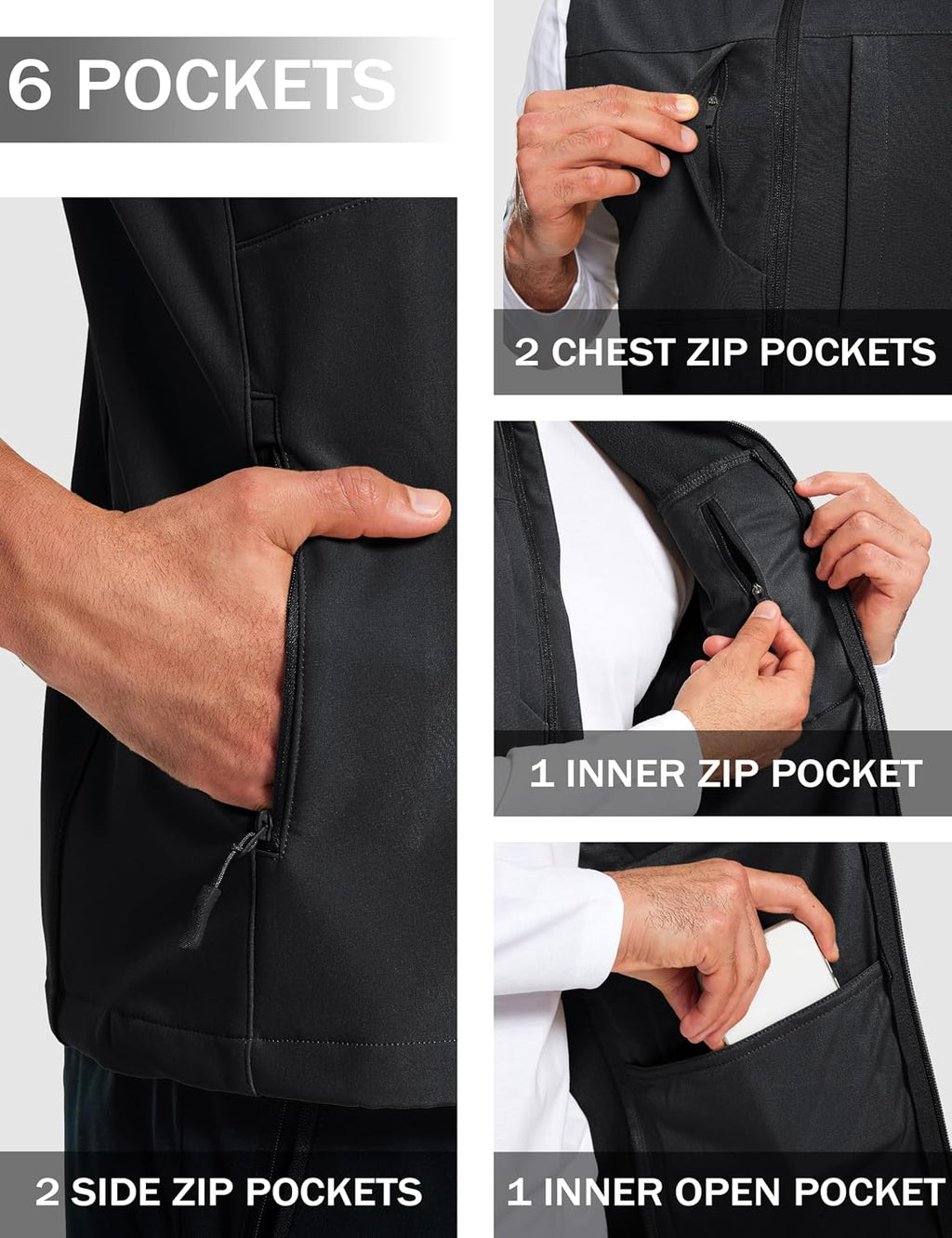 MAGCOMSEN Men's Lightweight Softshell Vest Outerwear Fleece Golf Running