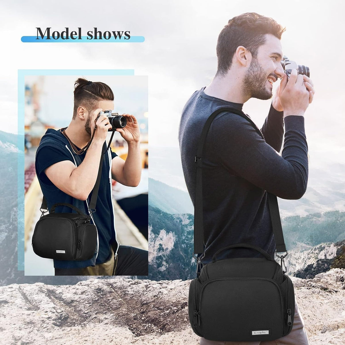 G-raphy Camera Bag Case Small Camera Sling Bags Camera Photography Accessories for DSLR SLR Mirrorless with Removal Straps Black