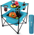 VILLEY Folding Camping Table, Double-Layer Beach Table with Storage