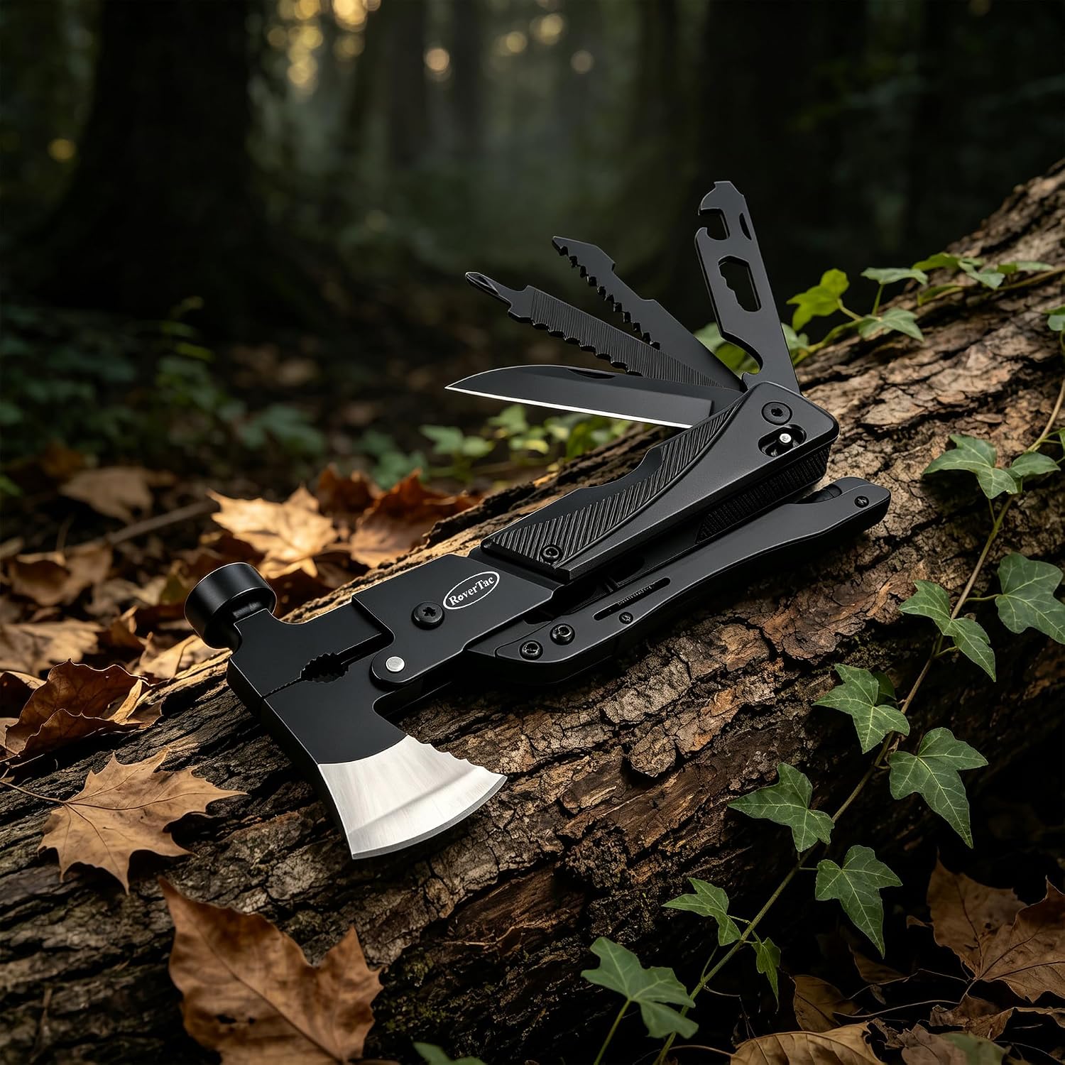 RoverTac 19-in-1 Multi-Tool Axe with Knife, Hammer, Saw, Screwdrivers, Bottle Opener, Nylon Sheath, Camping Tool Survival Gear, Gifts for Men, Dad Gifts, Husband Christmas Stocking Stuffers