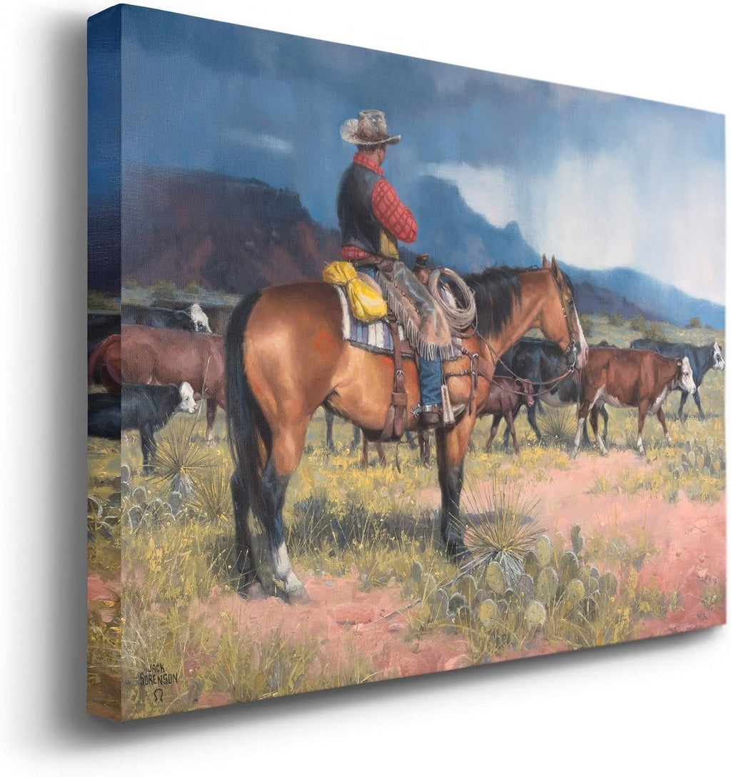 Renditions Gallery Canvas Animal Wall Art Modern Decorations Paintings Cloudy Outdoor Cowboy Abstract Vibrant Western Lifestyle Artwork Prints for Bedroom Office Kitchen - 12"x18" LT31