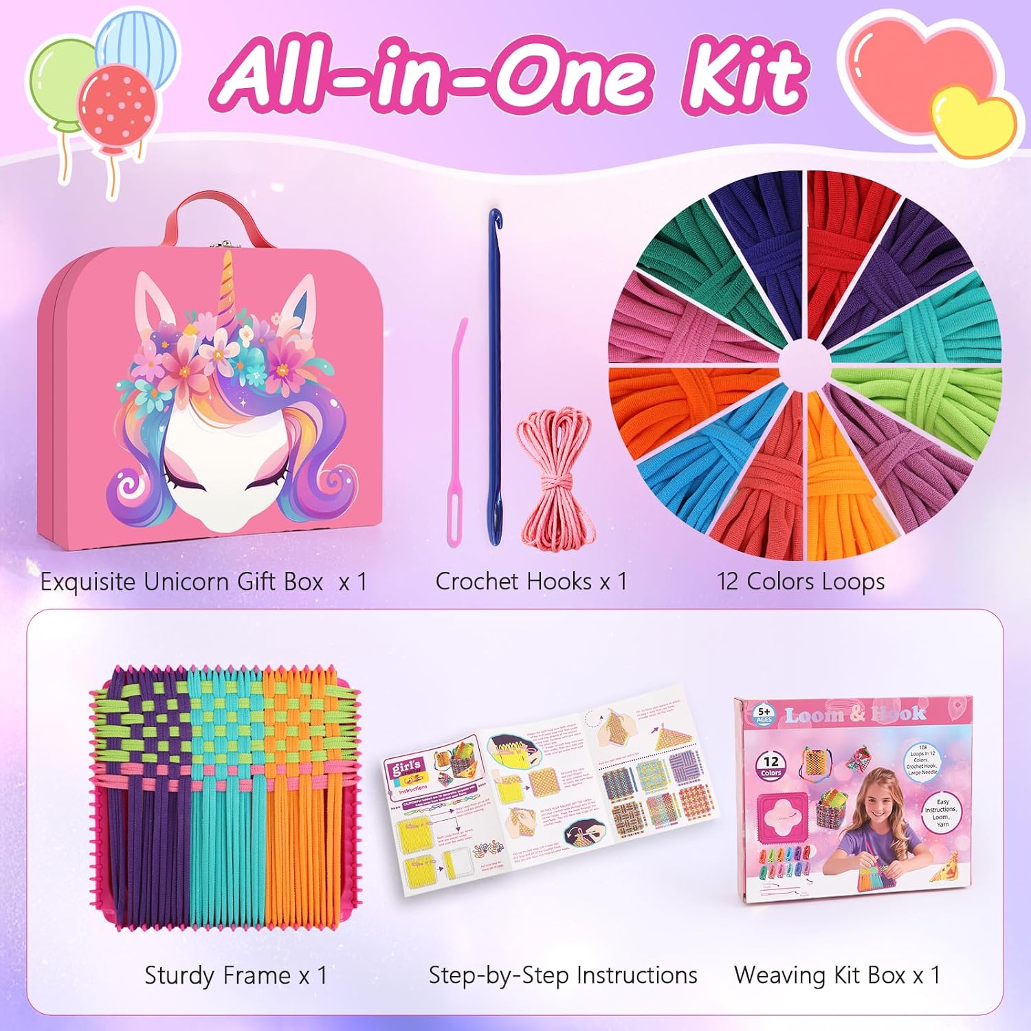 Combaybe Weaving Loom Kit Toys Gift for Kids and Adults–DIY Arts and Crafts Beginner-Friendly Potholder Loom Kit with Loops Tools Funny Birthday Gifts Toys for Girls Ages 5 6 7 8-12 13 Years Old