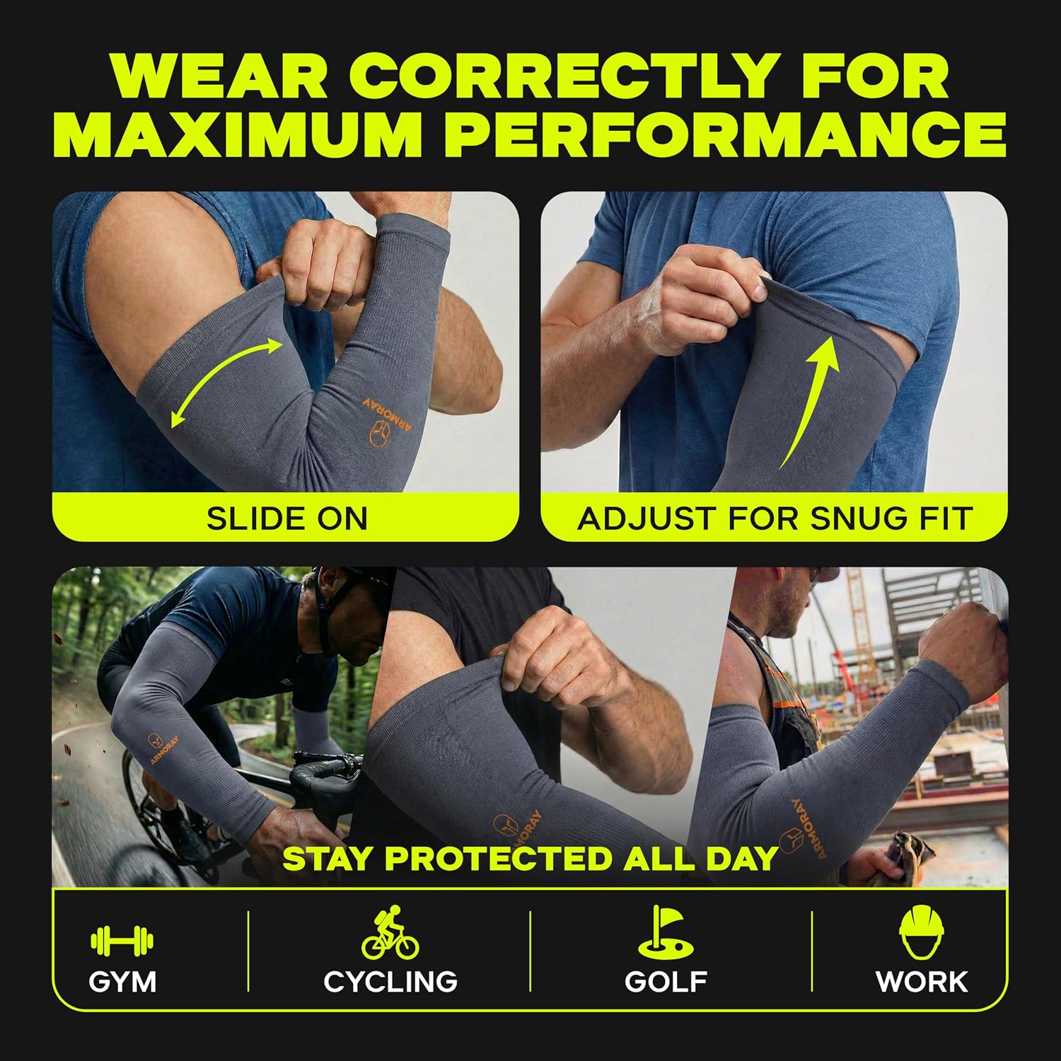 ARMORAY Arm Sleeves for Men and Women - UV Sun Protection Cooling Compression - Tattoo Cover Up Sleeve for Daily Wear & Work