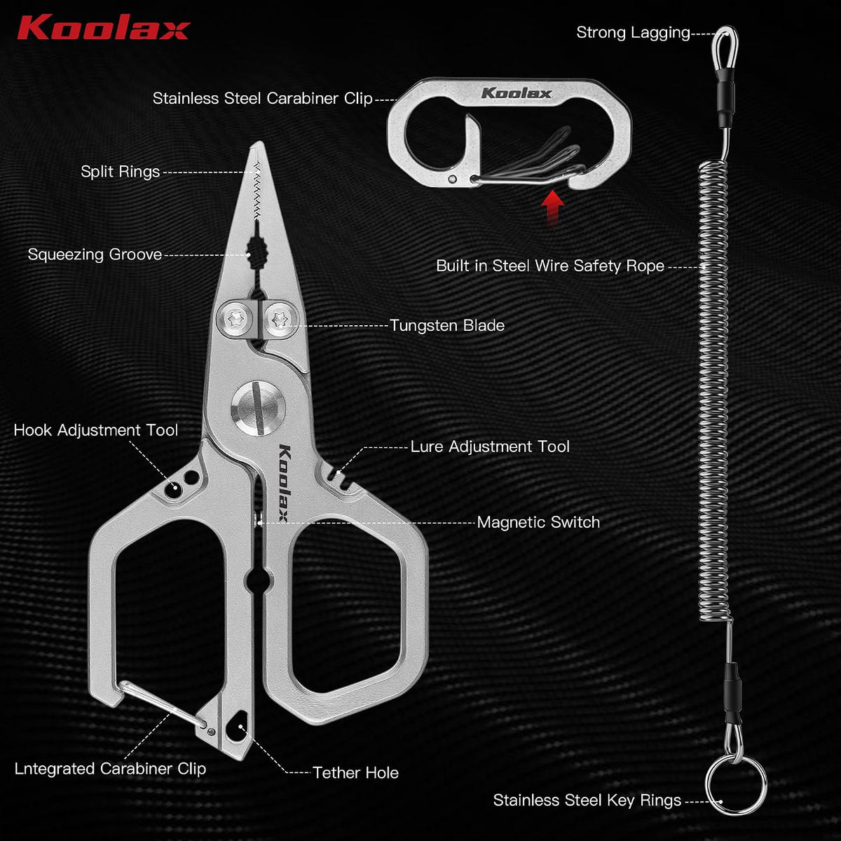Titanium Fishing Pliers, 4.4" Saltwater Resistant Fishing Scissors, Tungsten Cutters, Multi-function Tool with Lanyard, Split Ring Hook Remover, Gifts for Men